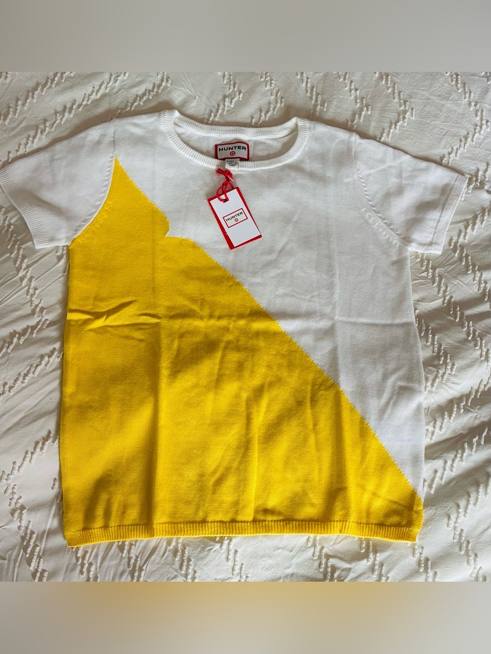 Hunter Kids' White & Yellow Colorblock Short-Sleeve knit Top girls large
